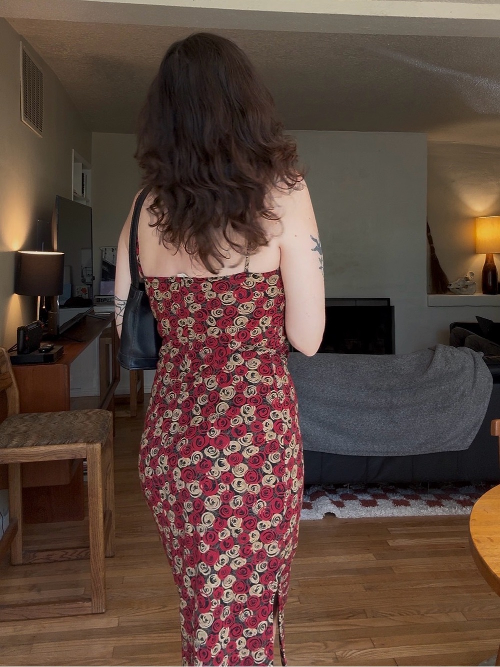 Vintage 90s Red Floral Midi Dress
